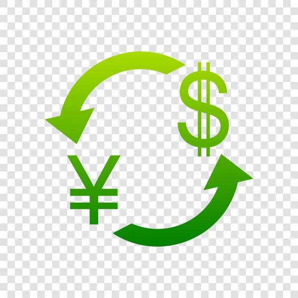 Teken een wisselkantoor. Japan Yen en de Amerikaanse Dollar. Vector. Groen verlopende pictogram op transparante achtergrond. — Stockvector