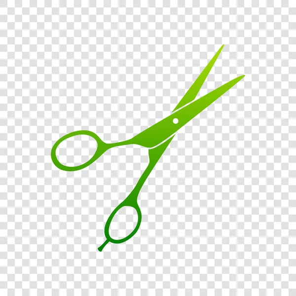 Sinal de tesoura para cortar cabelo. Vector. Ícone de gradiente verde em fundo transparente . —  Vetores de Stock