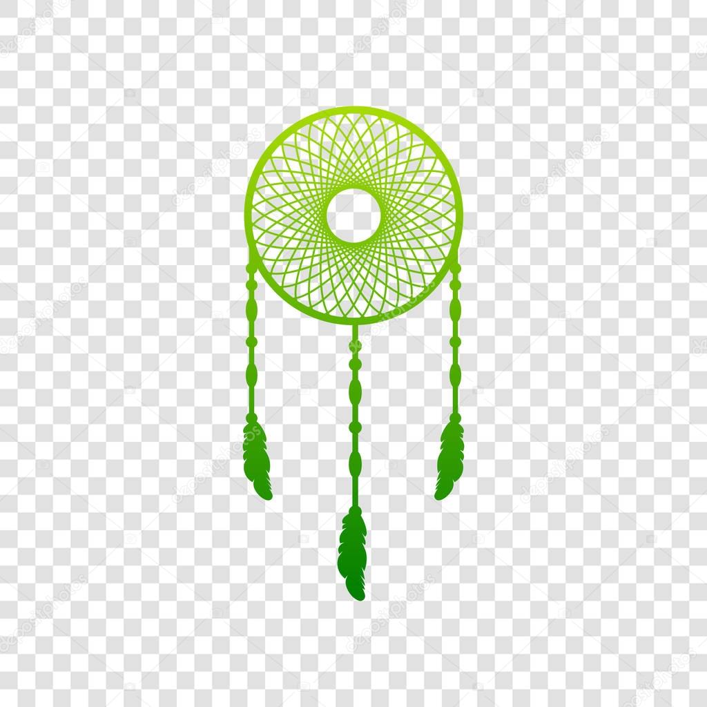 Dream catcher sign. Vector. Green gradient icon on transparent background.