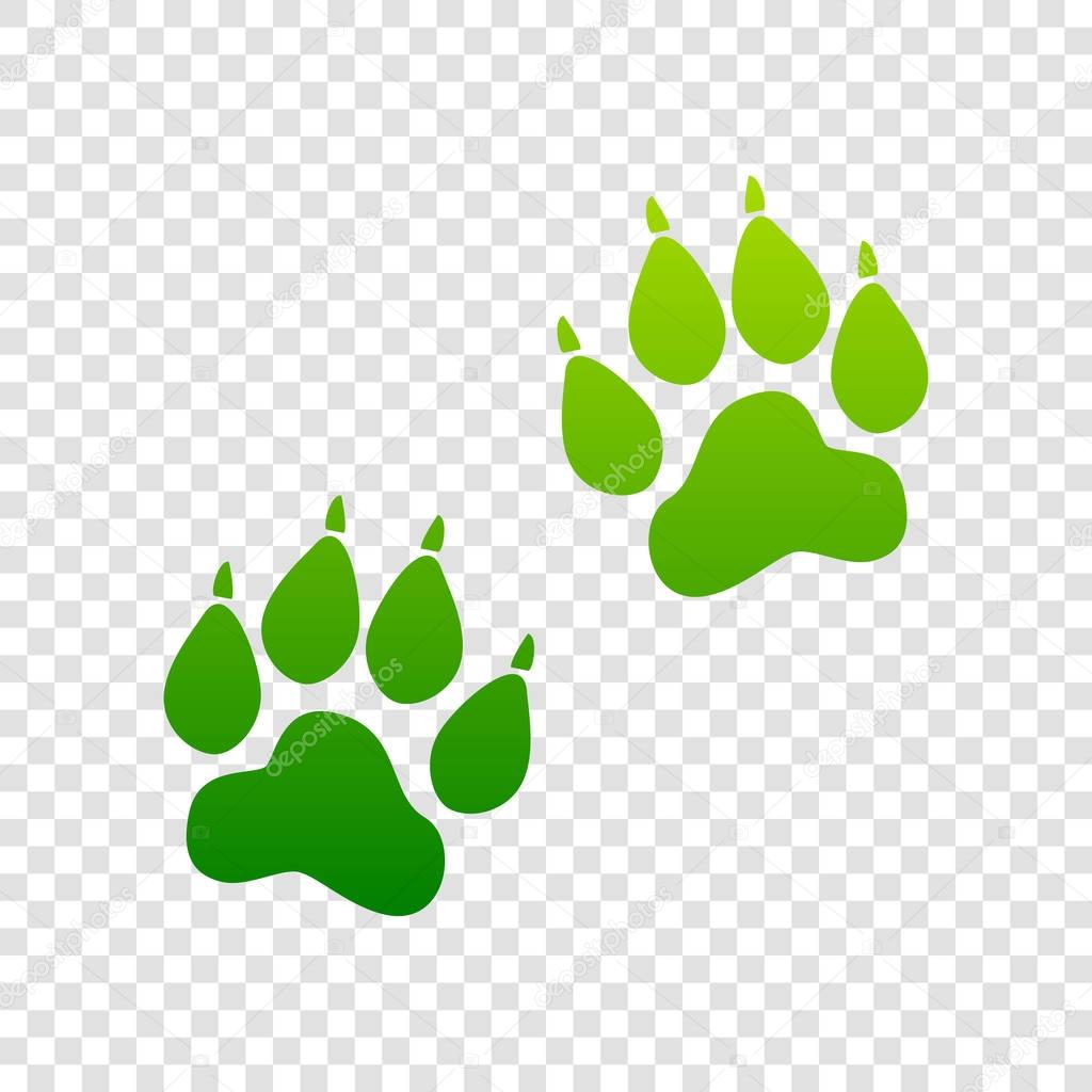 Animal Tracks sign. Vector. Green gradient icon on transparent background.