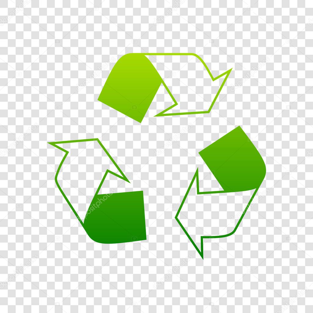Recycle logo concept. Vector. Green gradient icon on transparent background.
