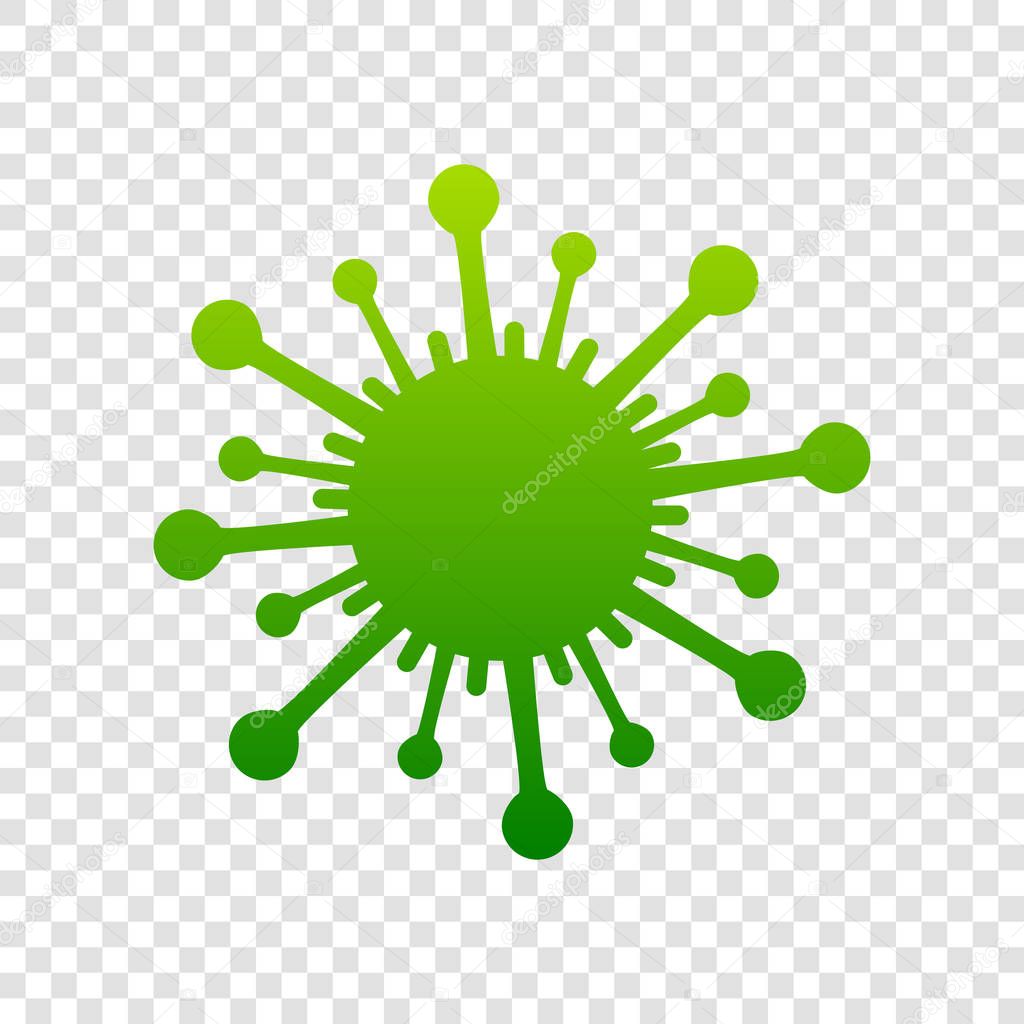 Virus sign illustration. Vector. Green gradient icon on transparent background.