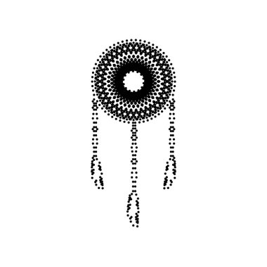 Rüya yakalayıcı işareti. Vektör. Beyaz zemin üzerine siyah noktalı simgesi. İzole.