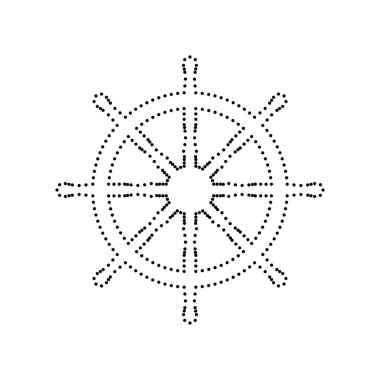 Tekerlek işareti gemi. Vektör. Beyaz zemin üzerine siyah noktalı simgesi. İzole.