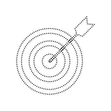 Dart ile hedef. Vektör. Beyaz zemin üzerine siyah noktalı simgesi. İzole.