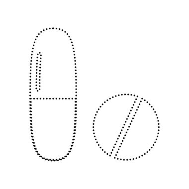 Tıbbi hapları işareti. Vektör. Beyaz zemin üzerine siyah noktalı simgesi. İzole.