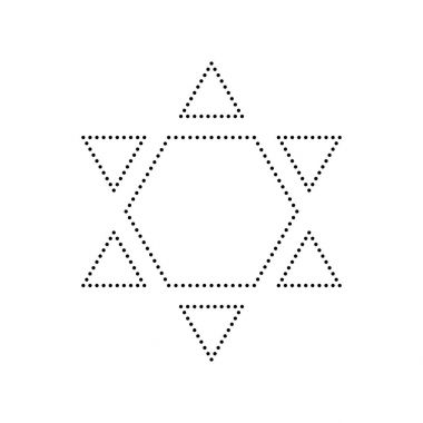 Kalkan Magen David Star ters. Ters İsrail sembolü. Vektör. Beyaz zemin üzerine siyah noktalı simgesi. İzole.