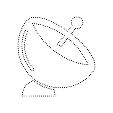 Uydu çanağı işareti. Vektör. Beyaz zemin üzerine siyah noktalı simgesi. İzole.