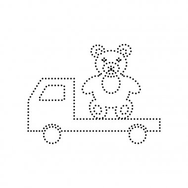 Ayı ile kamyon. Vektör. Beyaz zemin üzerine siyah noktalı simgesi. İzole.