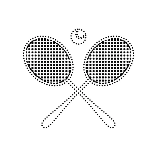 Señal de raqueta de tenis. Vector. Icono de puntos negros sobre fondo blanco. Aislado . — Vector de stock