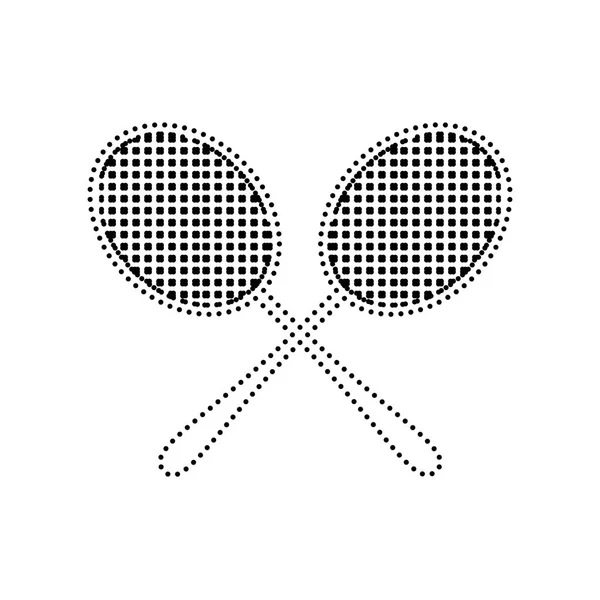 Firma de raquetas de tenis. Vector. Icono de puntos negros sobre fondo blanco. Aislado . — Vector de stock