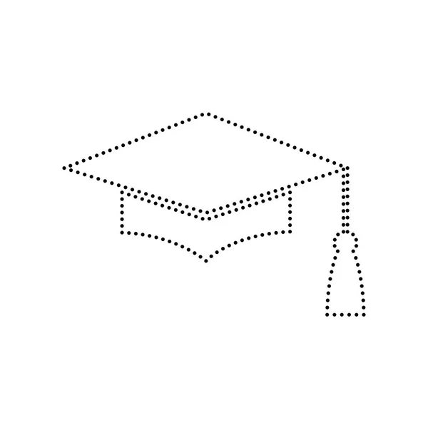 박격포 보드 또는 졸업 모자, 교육 상징입니다. 벡터입니다. 흰색 바탕에 검은 점선된 아이콘. 절연. — 스톡 벡터