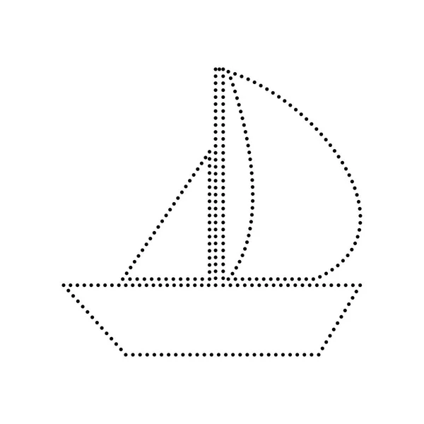 Sail Boat sign. Vector. Black dotted icon on white background. Isolated. — Stock Vector