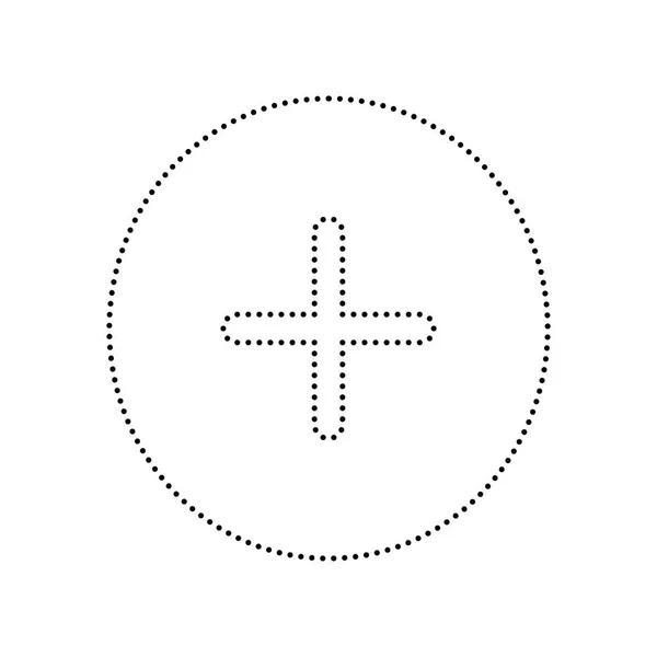 Símbolo positivo más signo. Vector. Icono de puntos negros sobre fondo blanco. Aislado . — Archivo Imágenes Vectoriales