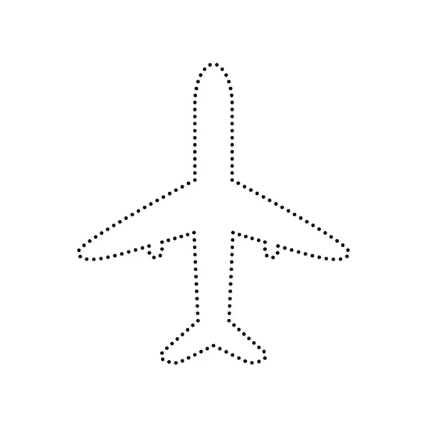 비행기 사인 그림입니다. 벡터입니다. 흰색 바탕에 검은 점선된 아이콘. 절연. — 스톡 벡터