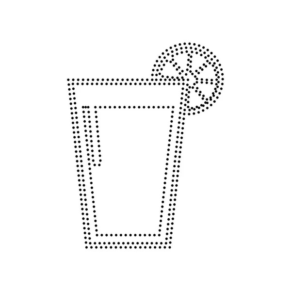 Un verre d'icônes de jus. Vecteur. Icône pointillée noire sur fond blanc. Isolé . — Image vectorielle