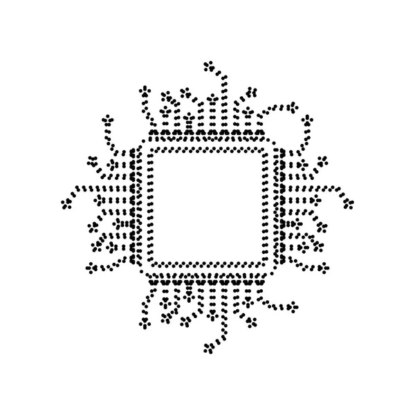 CPU ilustração microprocessador. Vector. Ícone pontilhado preto no fundo branco. Isolados . — Vetor de Stock