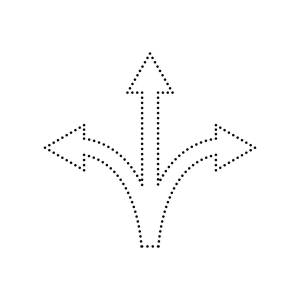 Señal de flecha de tres direcciones. Vector. Icono de puntos negros sobre fondo blanco. Aislado . — Archivo Imágenes Vectoriales