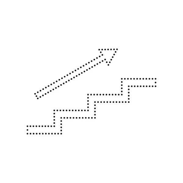 Лестница со стрелой. Вектор. Черный пунктирный значок на белом фоне. Isolated . — стоковый вектор