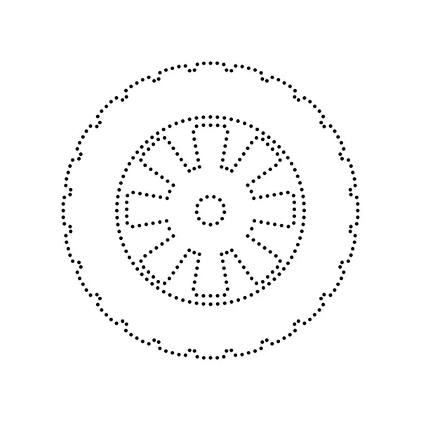 Sinal de pneu. Vector. Ícone pontilhado preto no fundo branco. Isolados . — Vetor de Stock