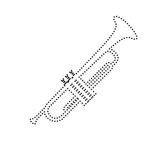 Instrument de musique Trompette signe. Vecteur. Icône pointillée noire sur wh — Image vectorielle