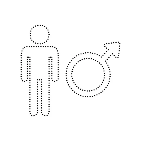 Illustration de signe masculin. Vecteur. Icône pointillée noire sur fond blanc — Image vectorielle