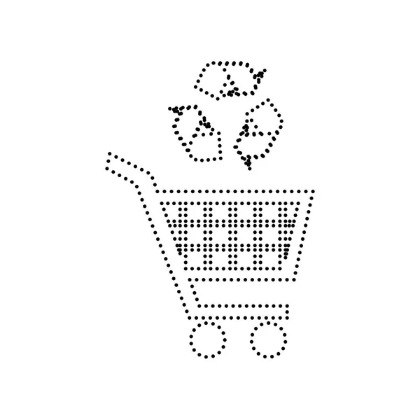 Icono del carrito de compras con un signo de reciclaje Vector. Icono de puntos negros — Archivo Imágenes Vectoriales