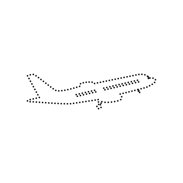Flying Plane sign. Side view. Vector. Black dotted icon on white — Stock Vector
