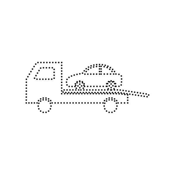 Segnale di evacuazione auto rimorchio. Vettore. Icona punteggiata nera su sfondo bianco. Isolato . — Vettoriale Stock