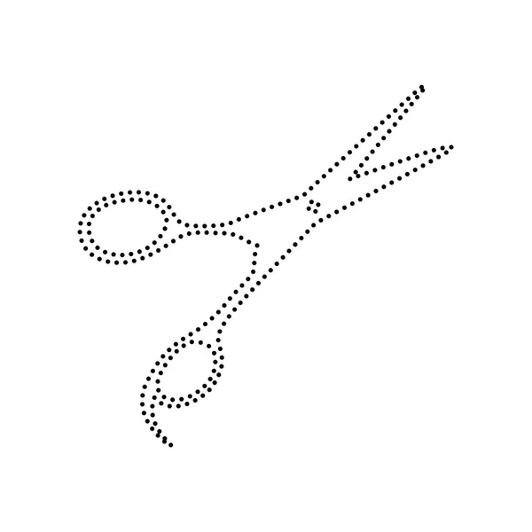 Señal de tijeras para cortar el pelo. Vector. Icono de puntos negros sobre fondo blanco. Aislado . — Archivo Imágenes Vectoriales