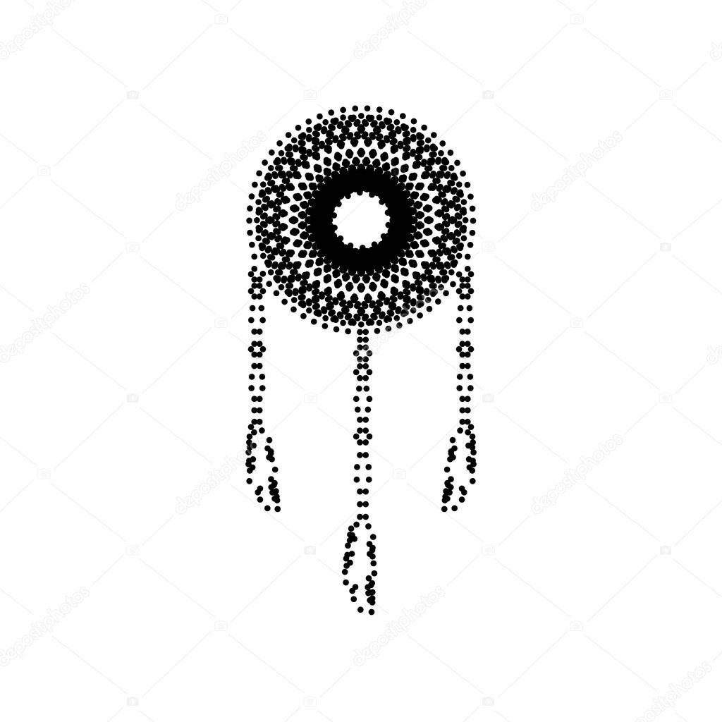 Dream catcher sign. Vector. Black dotted icon on white background. Isolated.