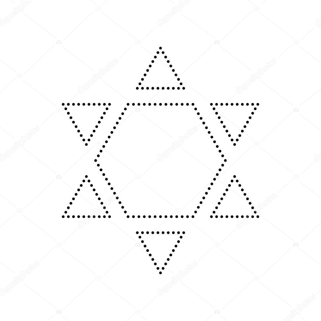 Shield Magen David Star Inverse. Symbol of Israel inverted. Vector. Black dotted icon on white background. Isolated.