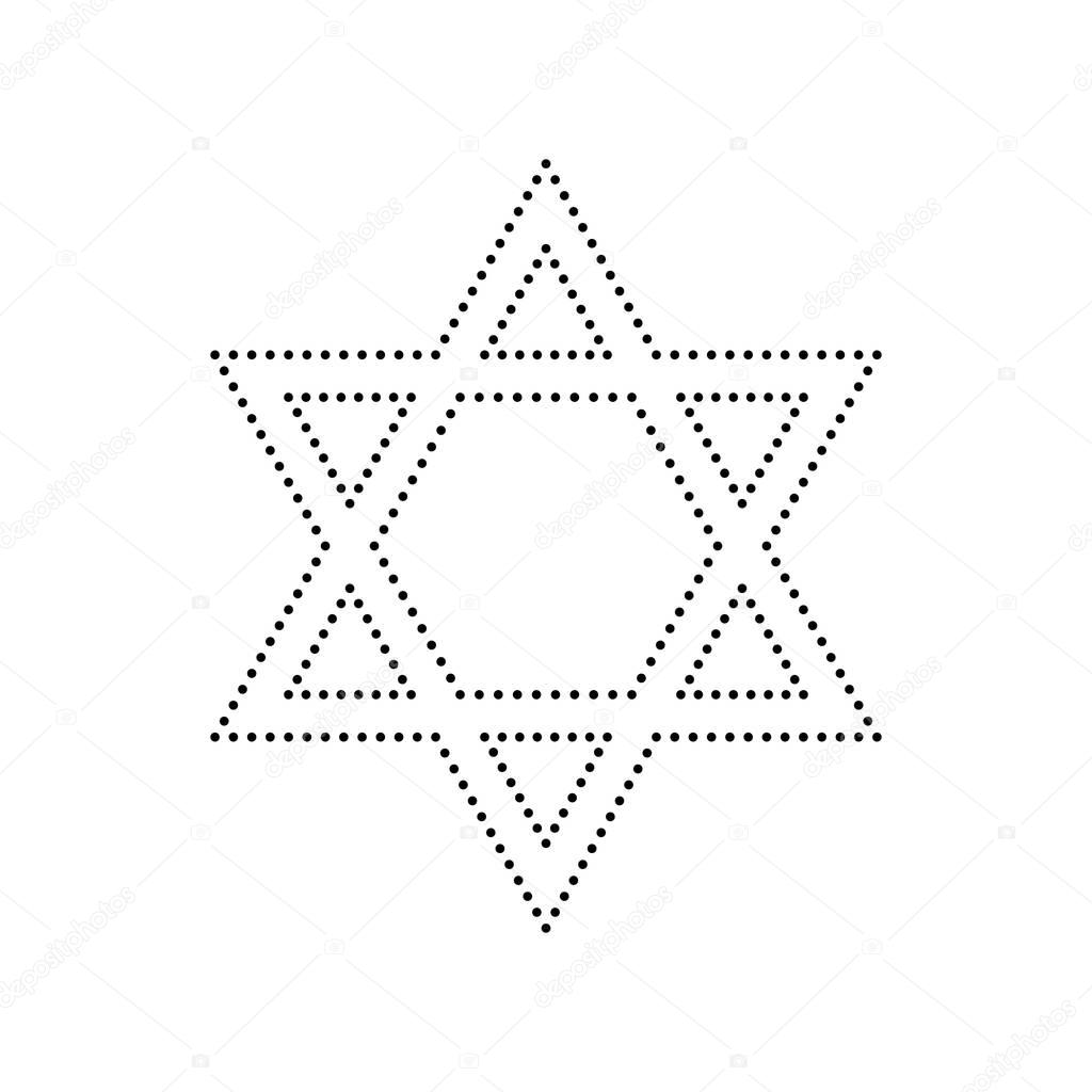 Shield Magen David Star. Symbol of Israel. Vector. Black dotted icon on white background. Isolated.