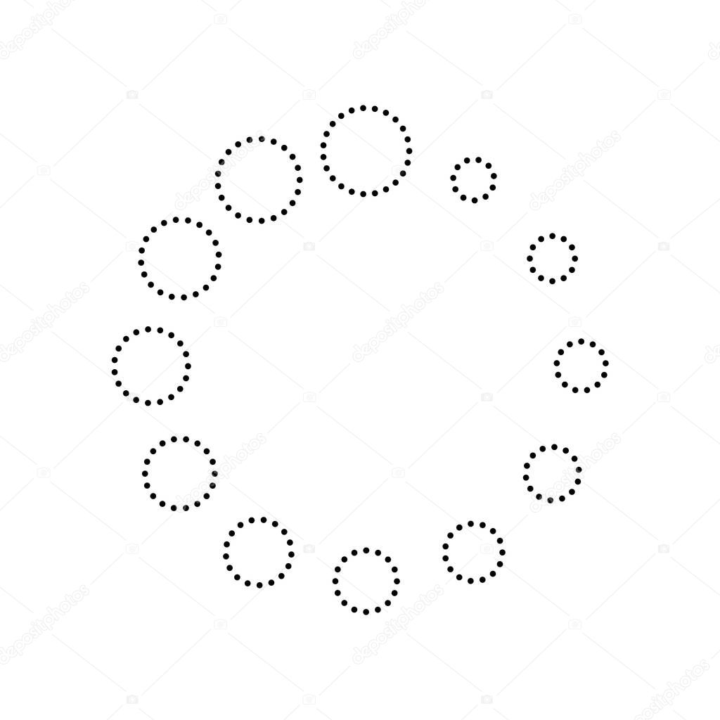 Circular loading sign. Vector. Black dotted icon on white background. Isolated.