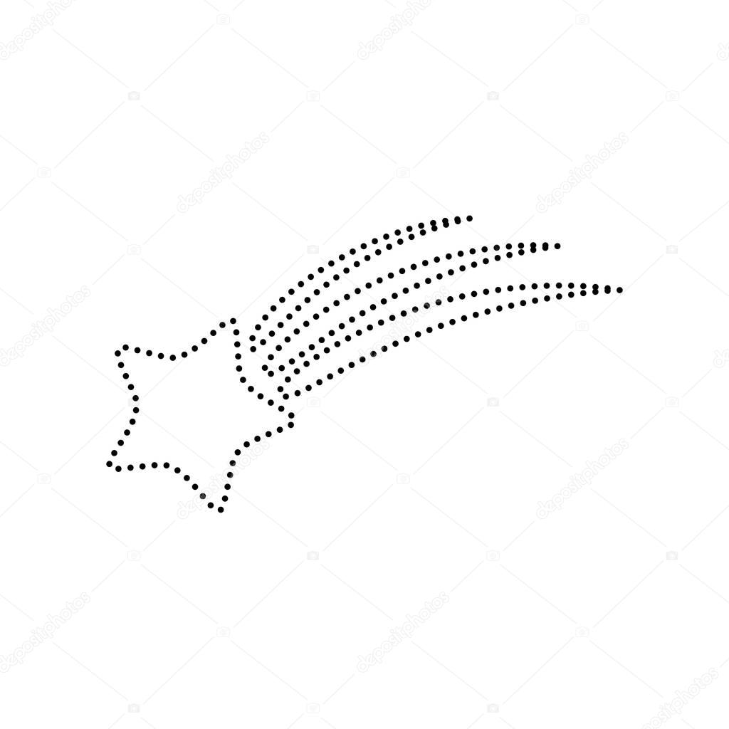 Shooting star sign. Vector. Black dotted icon on white backgroun