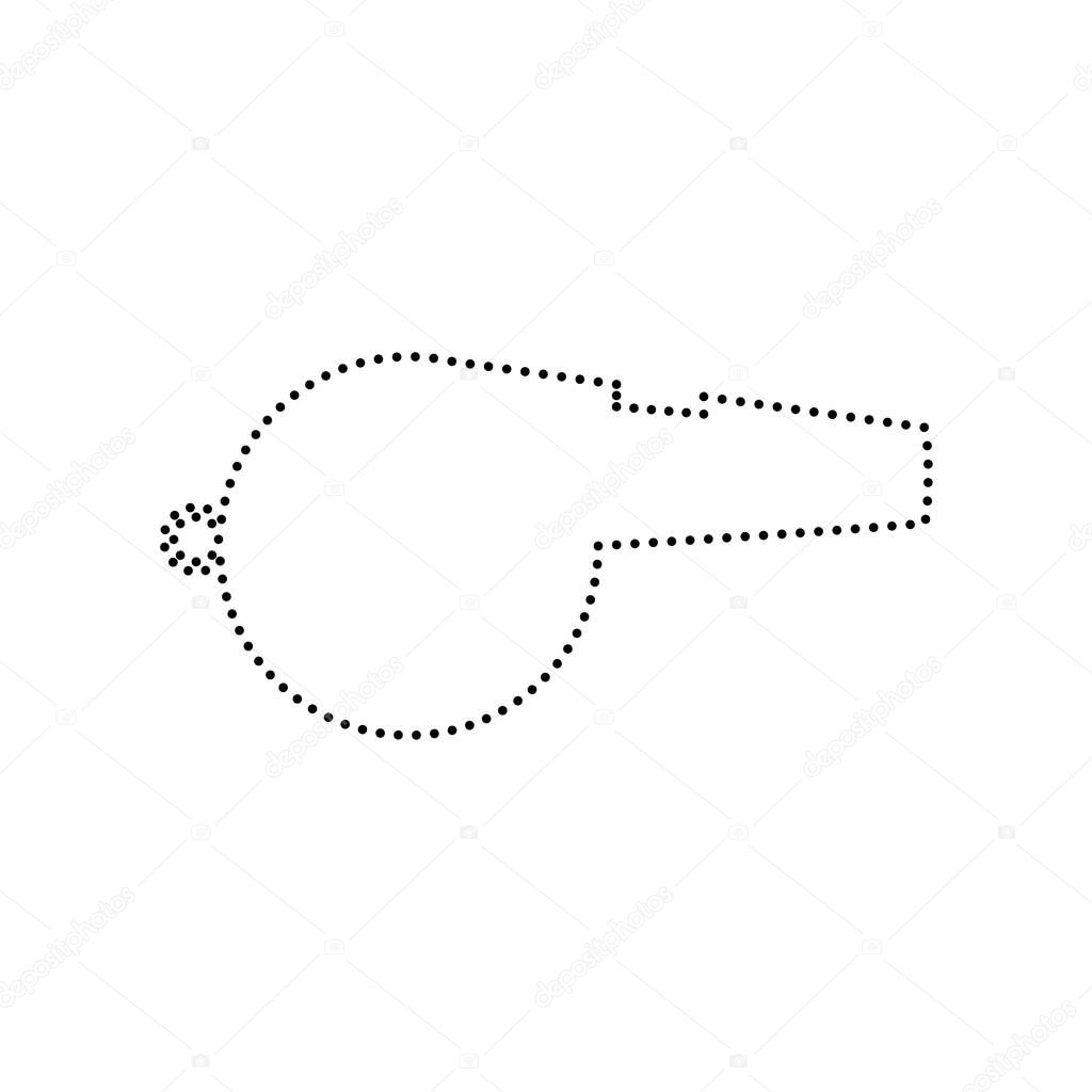 Whistle sign. Vector. Black dotted icon on white background. Iso