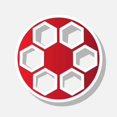 Futbol topu işareti. Vektör. Açık gri renkli dış kontur ve gri gölge ile yeni yıl kırmızımsı simgesi.