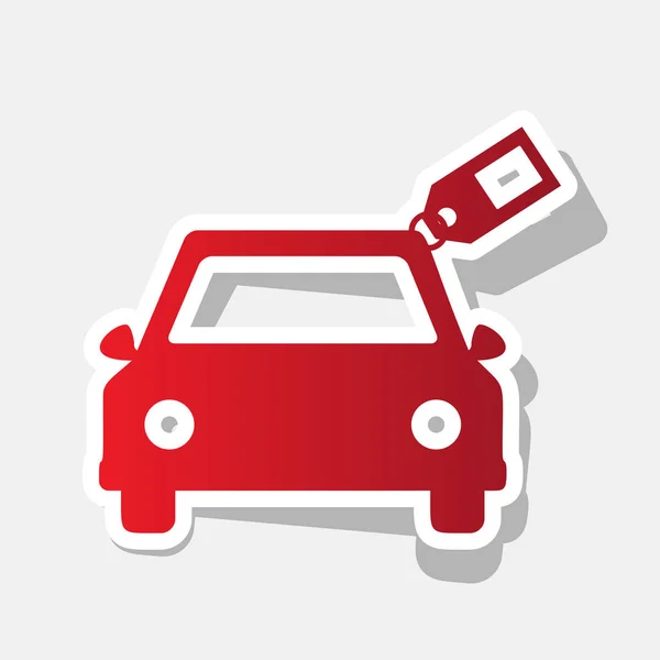 Panneau de voiture avec étiquette. Vecteur. Icône rougeâtre nouvelle année avec trait extérieur et ombre grise sur fond gris clair . — Image vectorielle