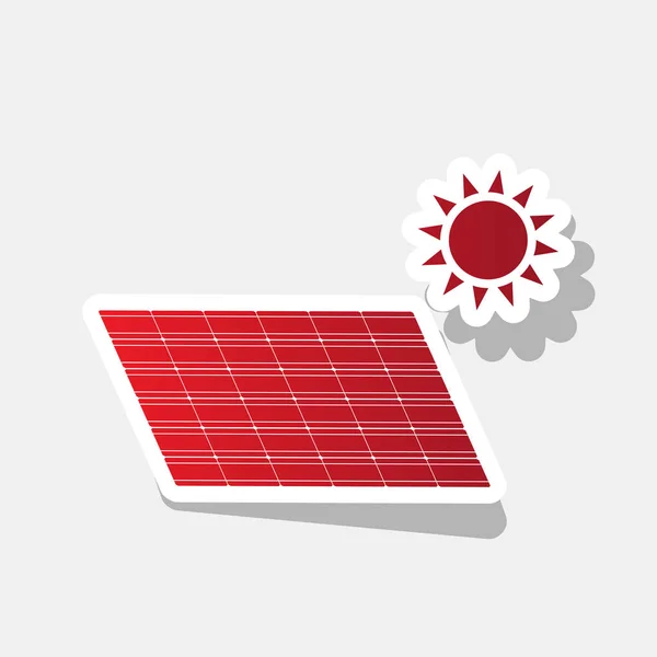 Güneş enerjisi paneli. Eko eğilim işareti kavramı. Vektör. Açık gri renkli dış kontur ve gri gölge ile yeni yıl kırmızımsı simgesi. — Stok Vektör