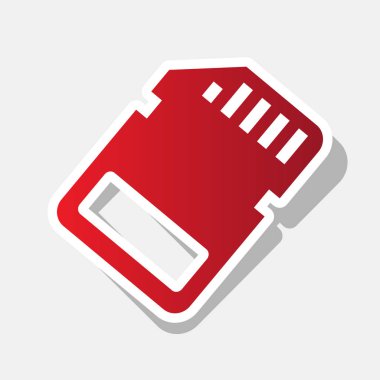 Bellek kartı işareti. Vektör. Açık gri renkli dış kontur ve gri gölge ile yeni yıl kırmızımsı simgesi.