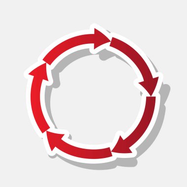 Cirkular ok işareti. Vektör. Açık gri renkli dış kontur ve gri gölge ile yeni yıl kırmızımsı simgesi.