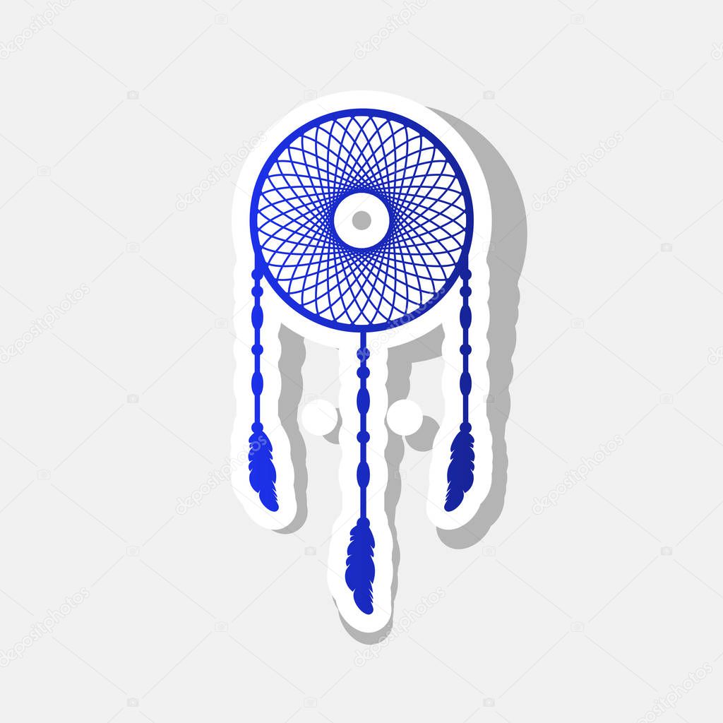 Dream catcher sign. Vector. New year bluish icon with outside stroke and gray shadow on light gray background.