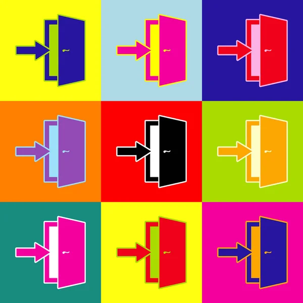 Sinal de saída da porta. Vector. Ícones coloridos de estilo pop-art com 3 cores . — Vetor de Stock