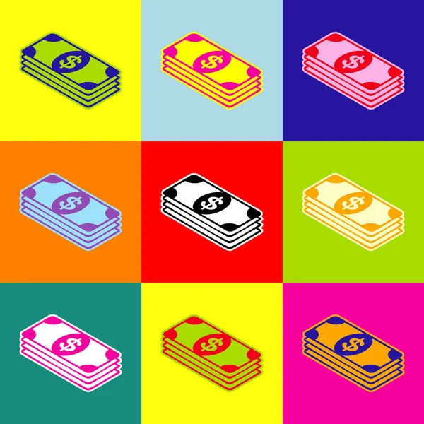 Bancário Dólar. Vector. Ícones coloridos de estilo pop-art com 3 cores . — Vetor de Stock