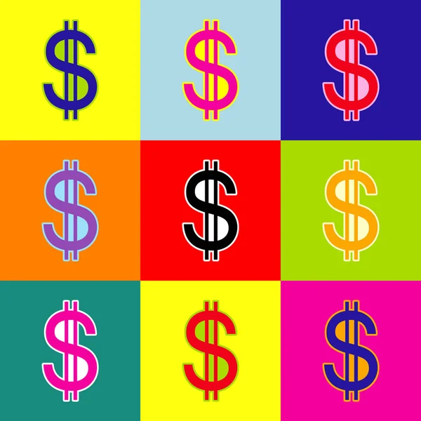 Assinatura do dólar dos Estados Unidos. Vector. Ícones coloridos de estilo pop-art com 3 cores . — Vetor de Stock