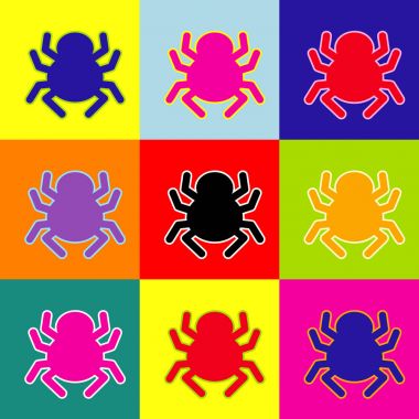 Örümcek işareti illüstrasyon. Vektör. Popüler sanat tarzı renkli simgeler ile 3 renk ayarla.