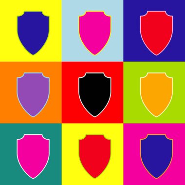 Kalkan işareti illüstrasyon. Vektör. Popüler sanat tarzı renkli simgeler ile 3 renk ayarla.