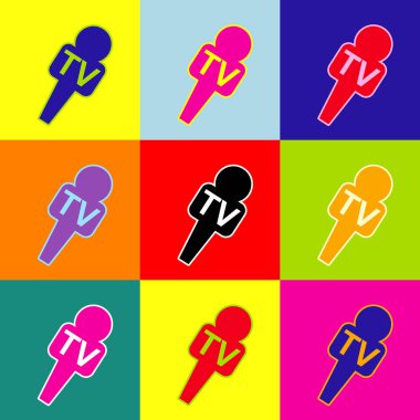 TV mikrofon işaret illüstrasyon. Vektör. Popüler sanat tarzı renkli simgeler ile 3 renk ayarla.