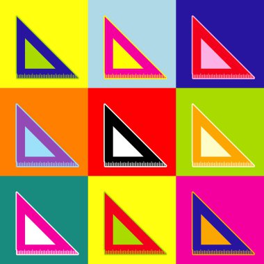 Cetvel işareti illüstrasyon. Vektör. Popüler sanat tarzı renkli simgeler ile 3 renk ayarla.