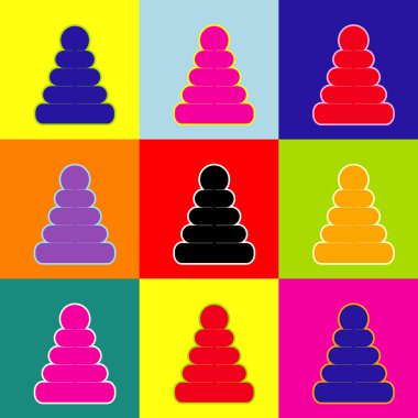 Piramit işareti illüstrasyon. Vektör. Popüler sanat tarzı renkli simgeler ile 3 renk ayarla.